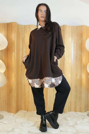 Oris 2 in 1 Pocketed Shirt Sweatshirt Barocco Chocolate